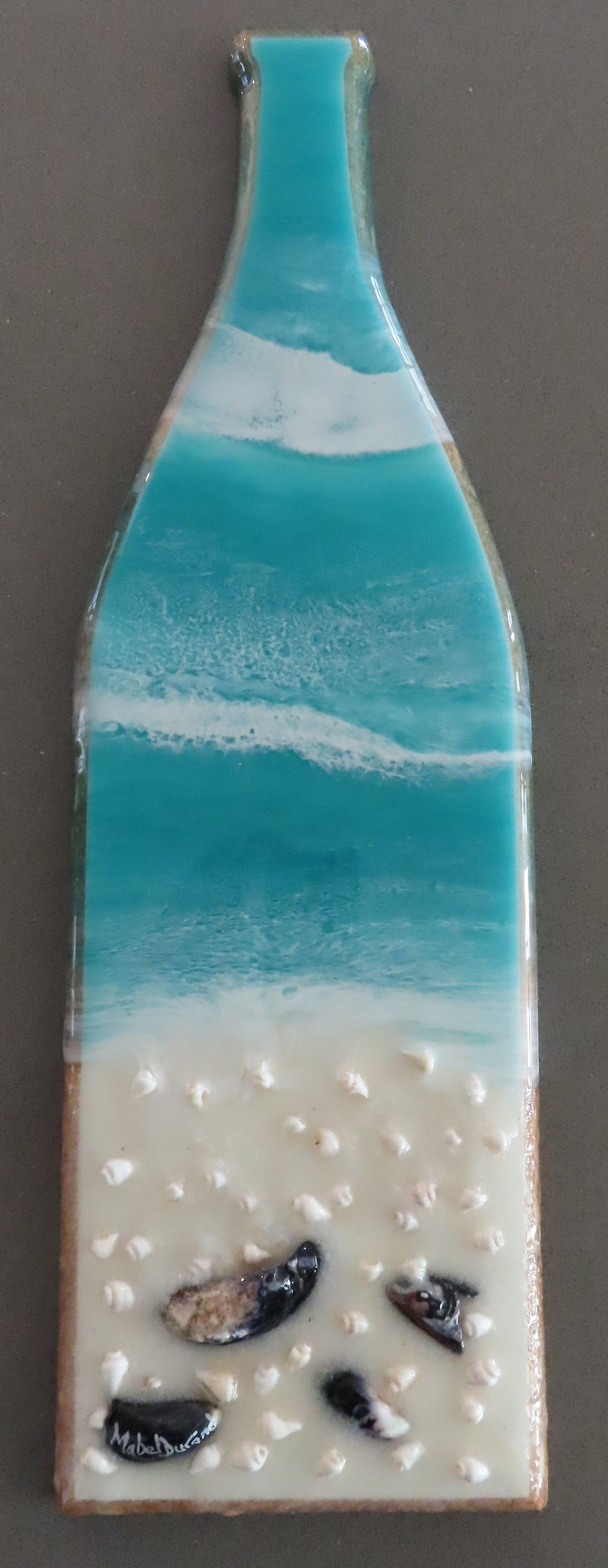 Wall Art Wine Bottle Small Ocean Waves Bora Bora Mollusk Shells #96