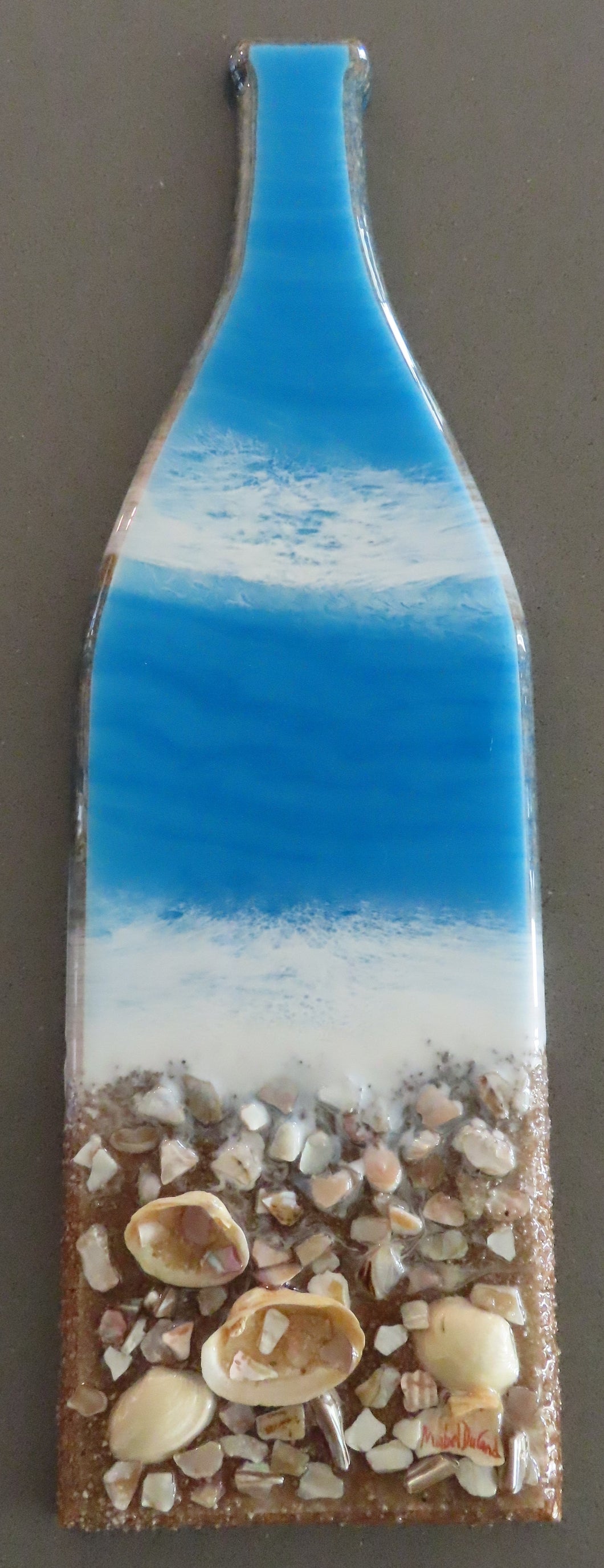 Wall Art Wine Bottle Small Ocean Waves and Seashells #98