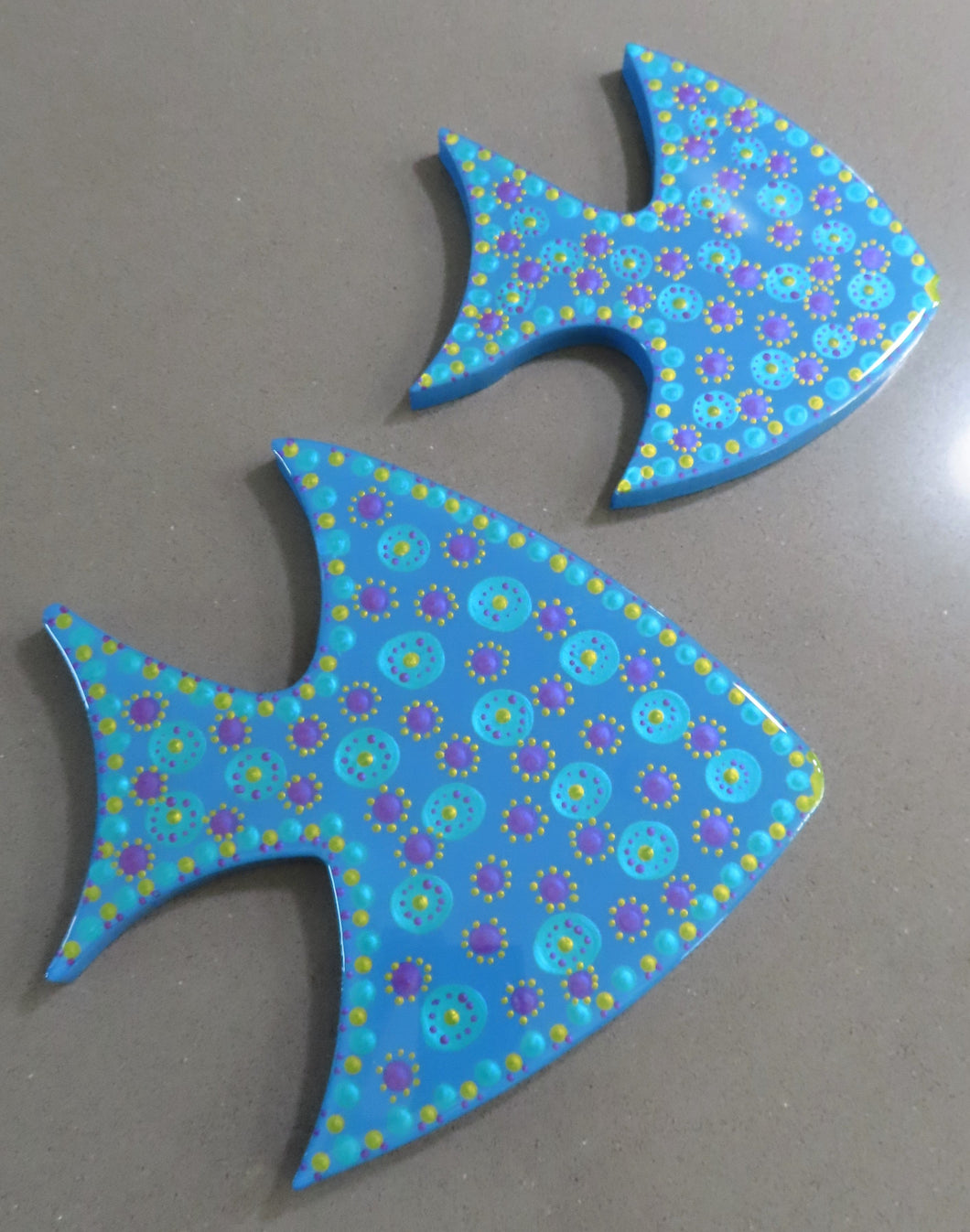 Wall Art Sea Life Mandala Blue Fish Set of Two #70