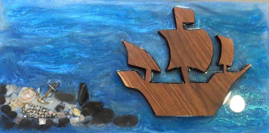 Charcuterie Serving Board Pirate Ship Penguin Rock #11